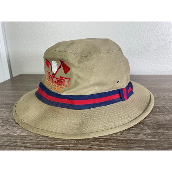 Town Talk Golf Classic Bucket Hat Khaki Red Stripe Made in USA One Size - Picture 3 of 12